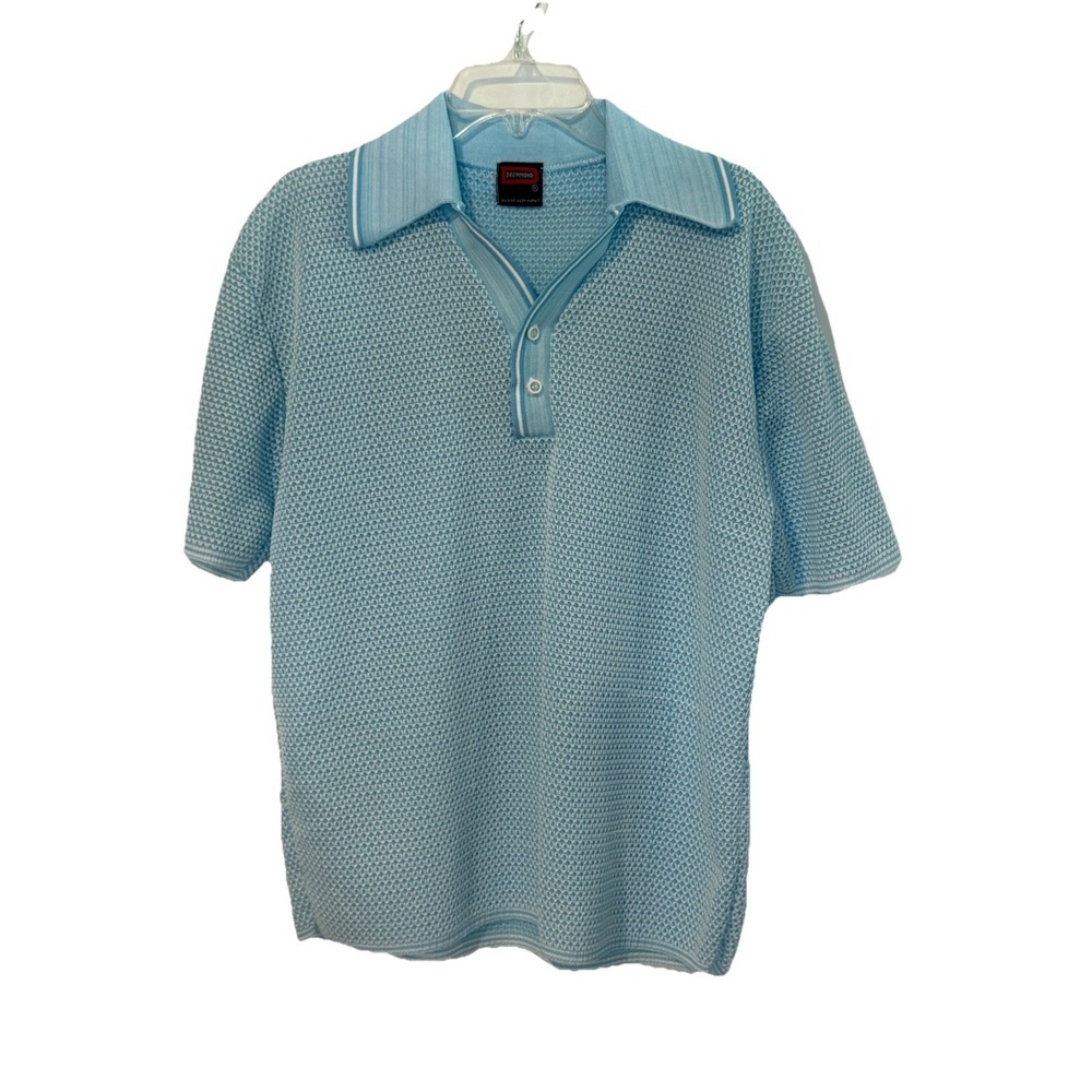 VINTAGE Drummond XL Blue White 60s 70s Polo Shirt Leisure Textured Knit Union
